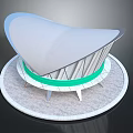 Modern Cultural Center Building With Curved Roof Green Band And Circular Base