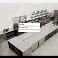 Commercial Kitchen Interior With Stainless Steel Worktables Range Hoods Sinks And Cabinets