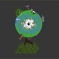 Colorful Earth Model With Green Land Blue Ocean Panda Trees And Flowers