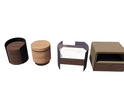 Modern Wooden Bedside Tables With Round Square Shapes Drawer And Shelf Designs 3d model