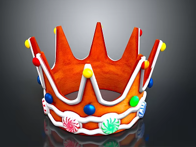 Candy Decorated Crown With Orange Base White Icing Lollipops And Colorful Candies 3d model