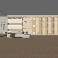 Modern Pet Shop Interior With Wooden Shelves Cat Perches And Sofa