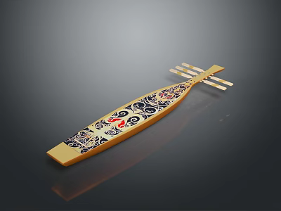 Traditional Golden Decorative Instrument With Intricate Patterns And Strings 3d model