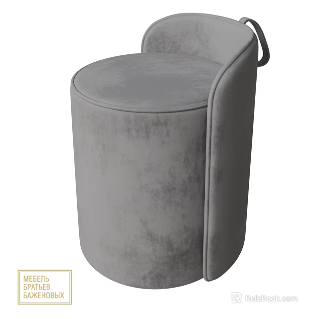 Modern Gray Velvet Round Ottoman Upholstered Stylish Comfortable Seating Furniture 3d model 