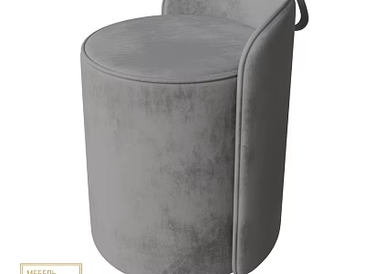 Modern Gray Velvet Round Ottoman Upholstered Stylish Comfortable Seating Furniture 3d model