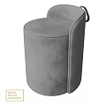 Modern Gray Velvet Round Ottoman Upholstered Stylish Comfortable Seating Furniture