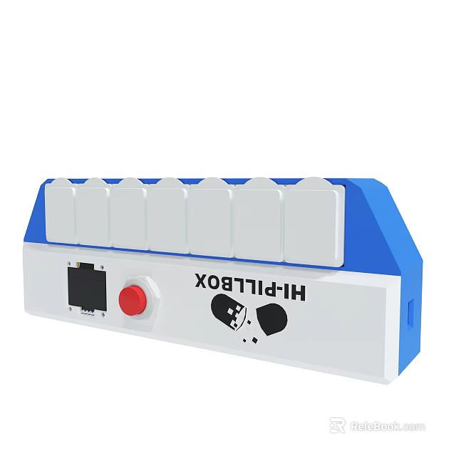 HI PELLET BOX Device With Blue Top White Slots And Red Button 3d model 