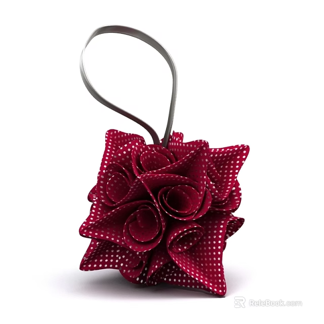 Red Rose Shaped Hanging Ornament With White Polka Dots And Metal Hook 3d model 