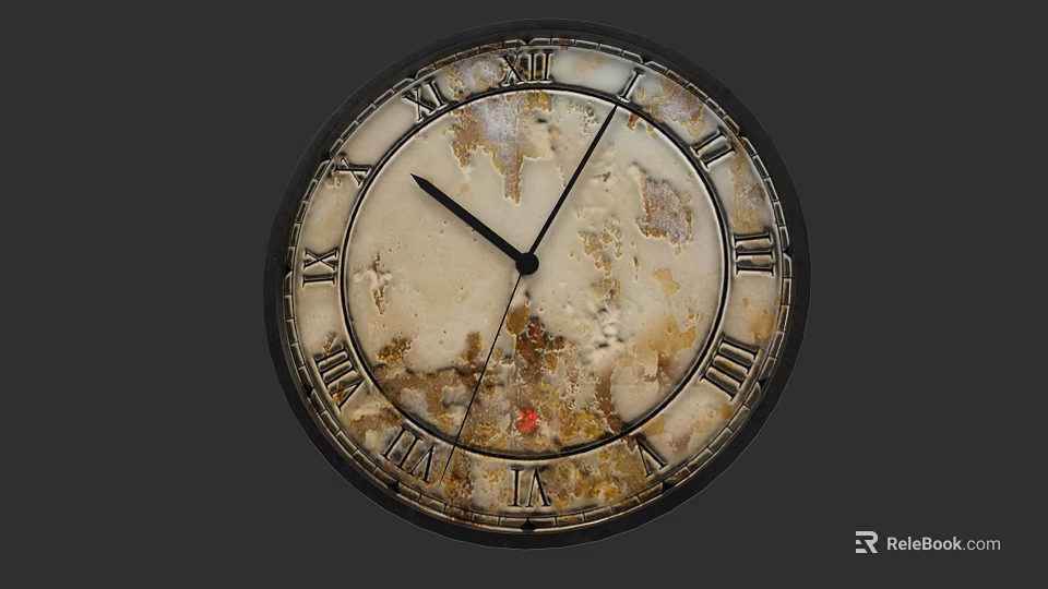 Vintage Wall Clock With Roman Numerals Aged White Dial And Antique Frame 3d model 