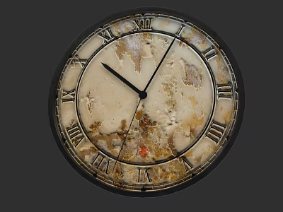 Vintage Wall Clock With Roman Numerals Aged White Dial And Antique Frame 3d model