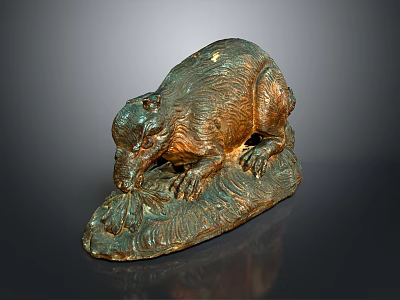 Detailed Brass Beaver Sculpture With Textured Base And Realistic Features 3d model
