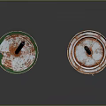 Rusty Silver And Red Can Crafted Candles With Black Wicks On Reflective Surface