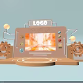 Orange Stage with Circular Platform Gears Logo Display Control Panel Buttons Dials and Bright Interior 3d model