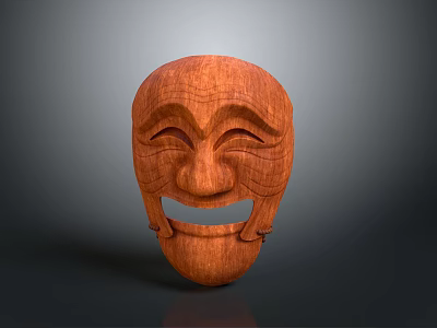 Wooden Smiling Face Mask With Traditional Design And Clear Wood Grain For Daily Life 3d model