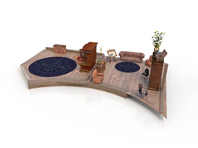 Architectural Living Room Interior Design With Sofa Blue Rug Cabinet Plant And Wooden Floor 3d model