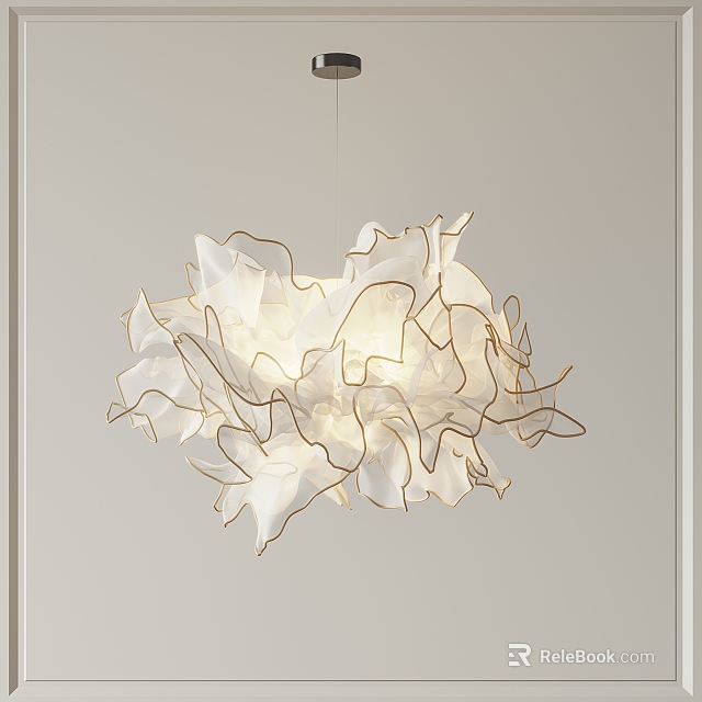 Modern Artistic Chandelier With Flowing White Fabric And Metallic Frame For Soft Light 3d model 