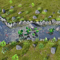 Serene Water Fountain With Stone Border Lily Pads Small Fish And Green Plants
