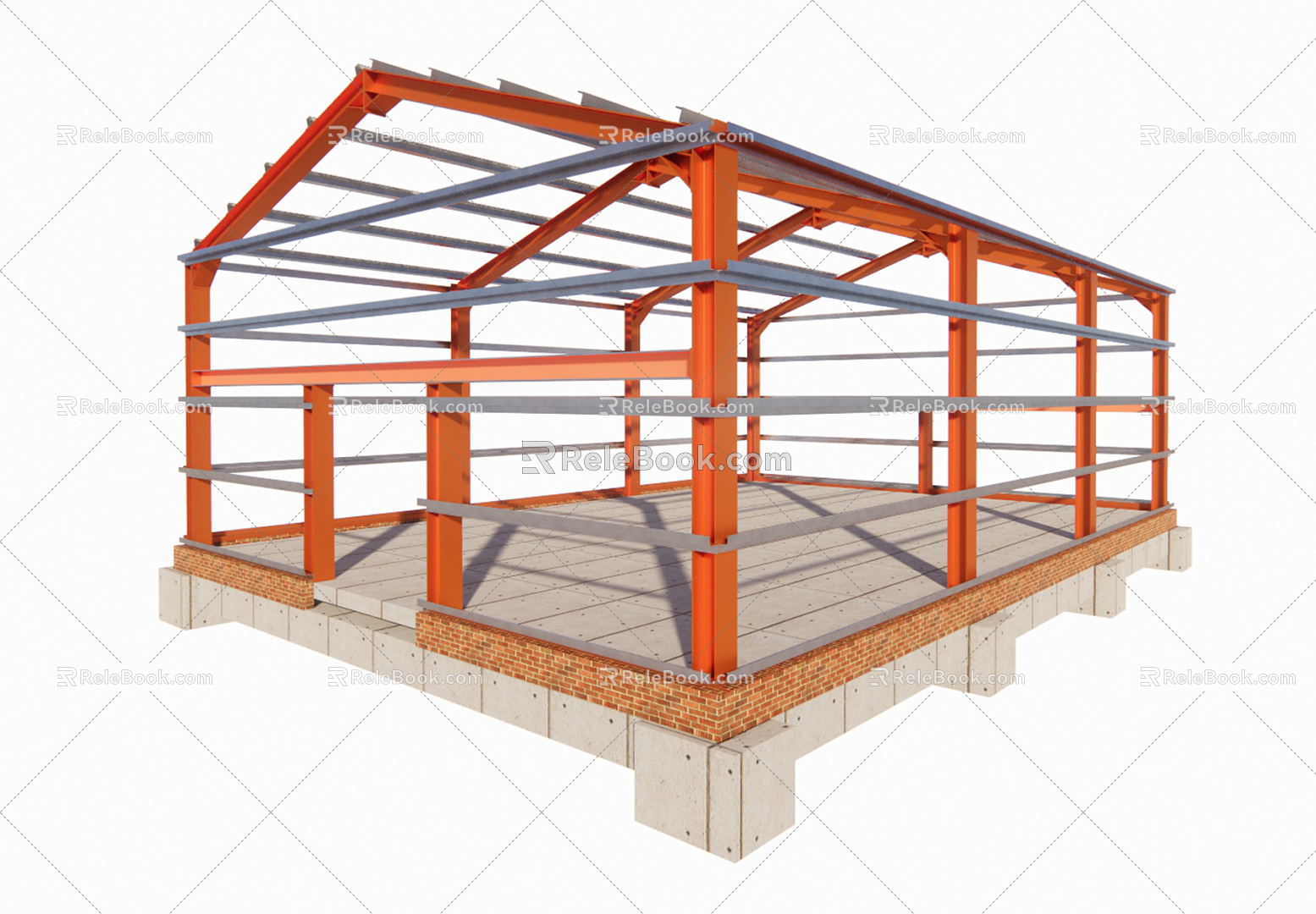 modern steel structure workshop 3d model