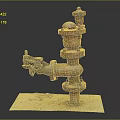Rusted Industrial Pipe Valve Assembly With Various Components On Square Platform