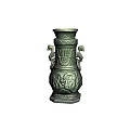Traditional Bronze Ornamental Decoration Set With Intricate Carvings And Animal Head Handles