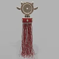 Metal Circular Decorative Ornament Set with Red Tassel and Leather Accents