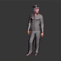 Man In Dark Professional Uniform With Cap Standing And Badge Details