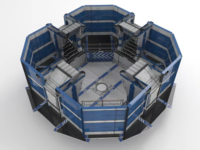 Cartoon Sci Fi Octagonal Control Room Scene With Blue Gray Interior And Console Stations 3d model