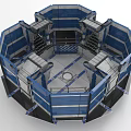 Cartoon Sci Fi Octagonal Control Room Scene With Blue Gray Interior And Console Stations 3d model