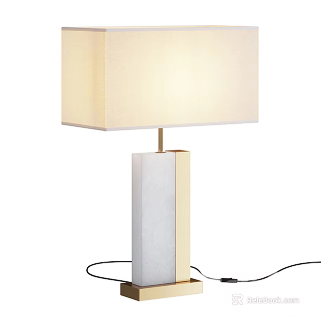 Modern Minimalist Table Lamp With Cream Fabric Shade And White Marble Base 3d model 