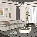 French Cream Style Sofa Coffee Table Combination Fabric Sofa Mother and Mother Coffee Table Pillow Decorative Painting Single Sofa 3d model