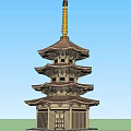 Traditional Multi Tiered Pagoda With Overhanging Eaves Brown Roof And Golden Spire