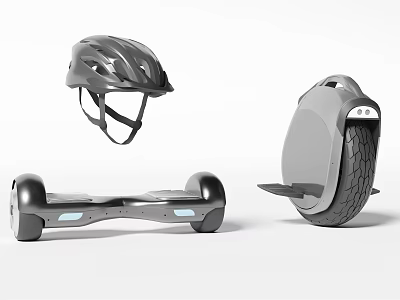 Modern Hoverboard And Protective Helmet With Sleek Design For Safety 3d model