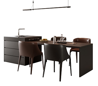 Modern Italian Dining Table and Chair Combination Island Table and Chair Leather Dining Chair Chandelier Acrylic Dining Table Ornaments 3d model