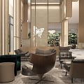 Hotel lobby installation art log veneer lobby 3d model