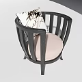 Dark Wooden Frame Armchair With Curved Armrests Light Pink Cushion And White Leaf Pattern Pillow