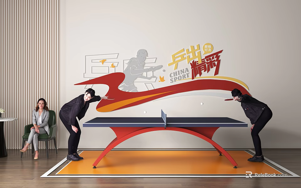 Indoor Table Tennis Fitness Session With Players And Wall Art 3d model 