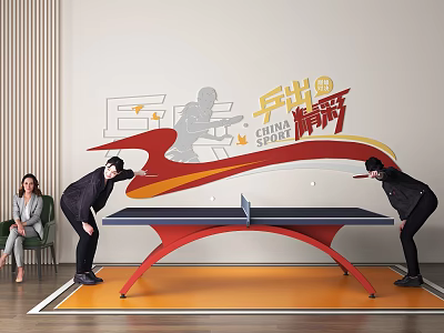 Indoor Table Tennis Fitness Session With Players And Wall Art 3d model