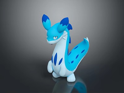 Blue And White Mythical Creature Character With Spotted Body Horns And Tail 3D Model Design 3d model