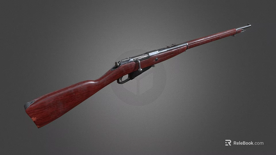 Vintage Bolt Action Rifle With Wooden Stock And Metal Barrel Components 3d model 