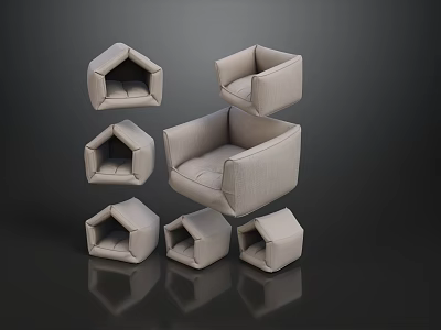Stylish Light Gray Fabric Pet Cages With Various Shapes And Cozy Design 3d model