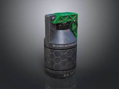 Tactical Green Gray Grenade With Green Top Cap Hexagonal Surface And M I T Marking 3d model