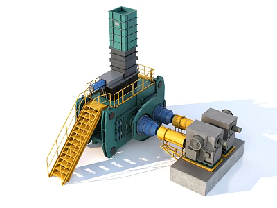 High Performance Industrial Equipment with Green Structure Yellow Staircase and Guardrails 3d model