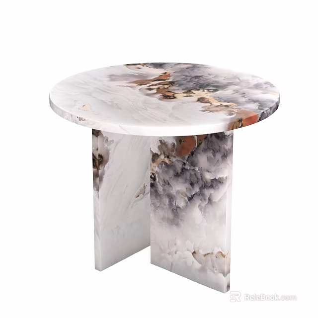 Elegant Circular Marble Table With Natural Veins And Modern Supportive Base 3d model 