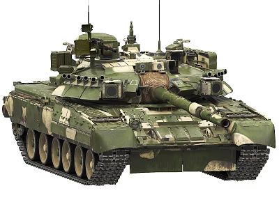 Detailed Camouflage Military Tank With Turret Cannon Tracks And Armor 3d model