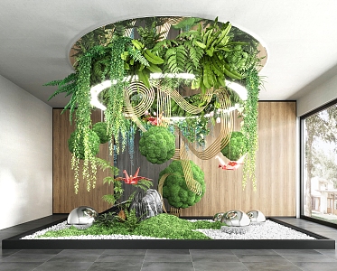 modern indoor landscape installation landscaping indoor hanging landscaping moss ball thousand paper crane moss gravel stone 3d model