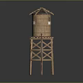 Wooden Water Tower Storage Equipment With Elevated Wooden Frame And Support Legs 3d model