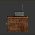 Classic Wooden Desk With Vintage Radio Headphones Notebook Pen And Storage Drawers