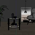 Modern Side Table With Marble Top Black Legs And Decorative Items In Living Room