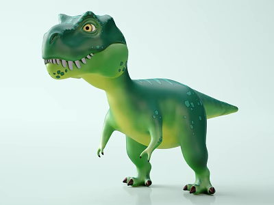 Green 3D Dinosaur Model With Yellow Eyes And Blue Spots Standing Pose 3d model