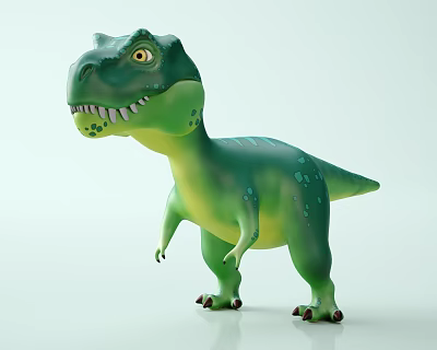 Green 3D Dinosaur Model With Yellow Eyes And Blue Spots Standing Pose 3d model